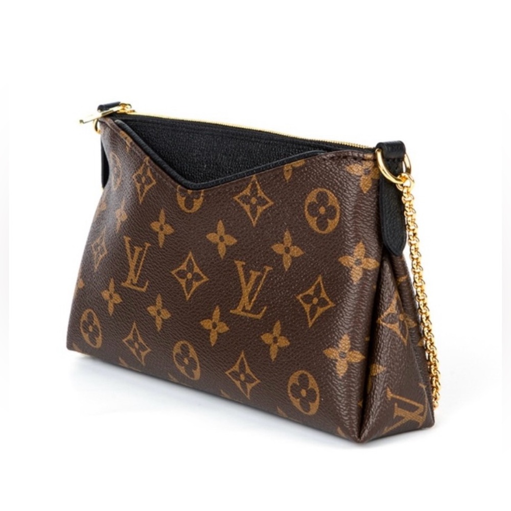 Authentic Louis Vuitton Pallas Clutch Monogram Canvas with Leather Black